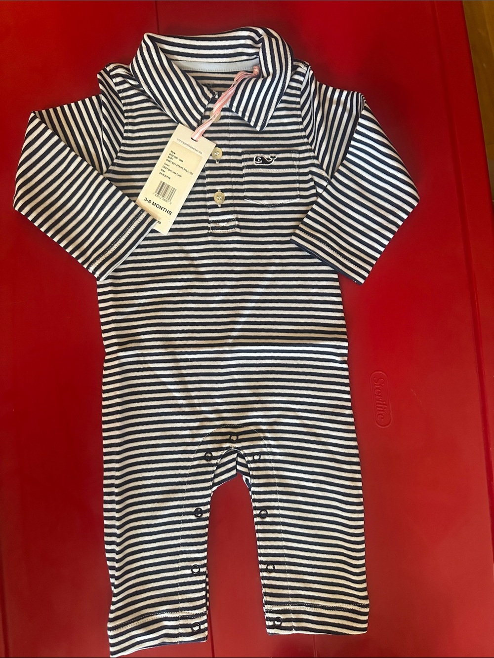 Vineyard Vines Navy & White Striped Infant Polo Romper. NWT. 3-6 months. Unisex